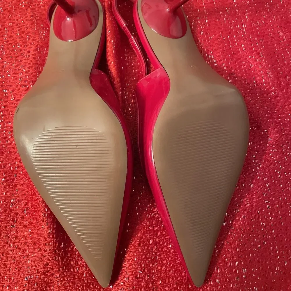 ASOS Design Red Patent Slingback Kitten Heels Pointed Toe Pumps 9 New
